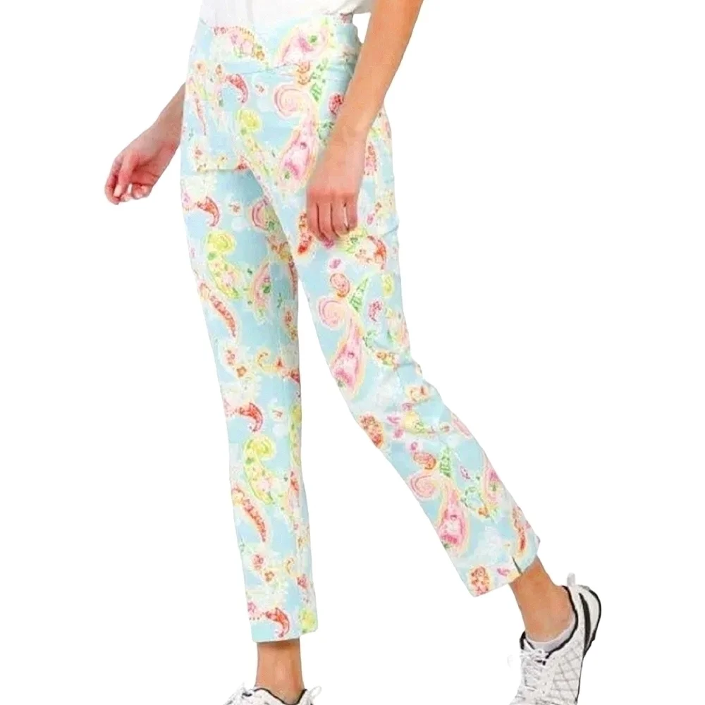 Ikbul UPF 50+ Sharon Seafoam Paisley Floral Golf Outdoors Ankle Pants NWT 4 - Picture 6 of 16